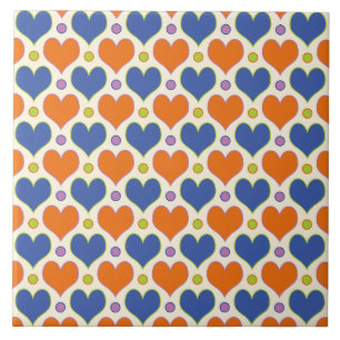 Love Hearts & Polka Dots pattern in Blue & Orange Tile