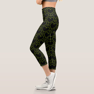 Love Hearts & Polka Dots pattern in Lime Green Capri Leggings