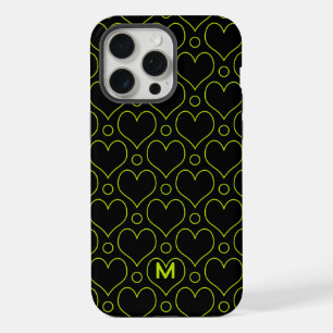 Love Hearts & Polka Dots pattern in Lime Green iPhone 15 Pro Max Case