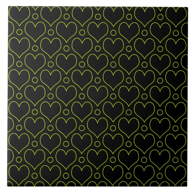 Love Hearts & Polka Dots pattern in Lime Green Tile (Front)