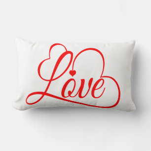 Love Hearts Red And White Lumbar Cushion