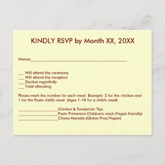 Love Hearts & Red Rose Wedding RSVP Menu Postcard