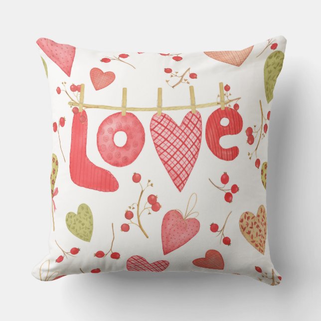 Love Hearts Retro Valentine's Day Gift Pattern Cushion (Front)