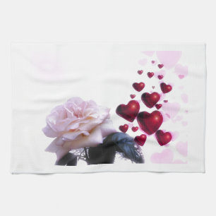 Love Hearts Roses Blossom Flower Destiny Nature Tea Towel