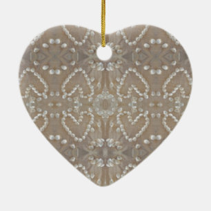 Love Hearts Sea Shells, Romantic Exotic Tropical Ceramic Tree Decoration