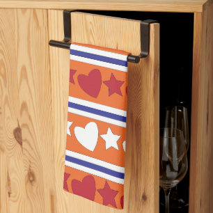 Love Hearts Star Stripes Tea Towel