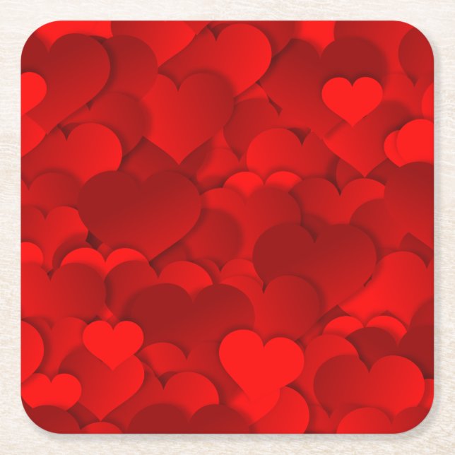 Love Hearts Texture Red Pattern-19909 Square Paper Coaster (Front)
