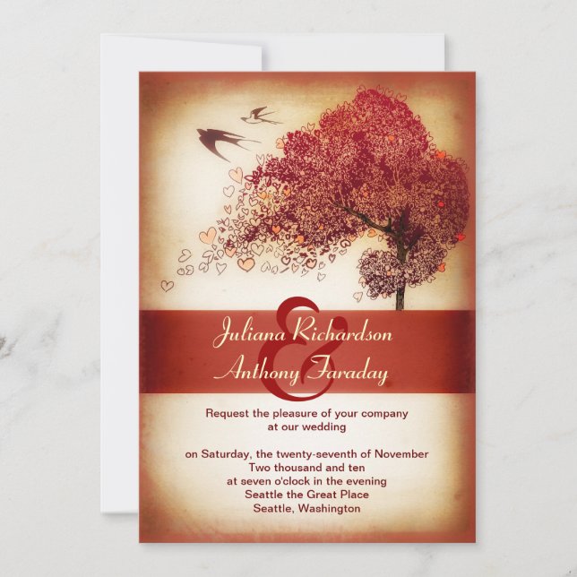love hearts tree wedding announcement - invitation (Front)