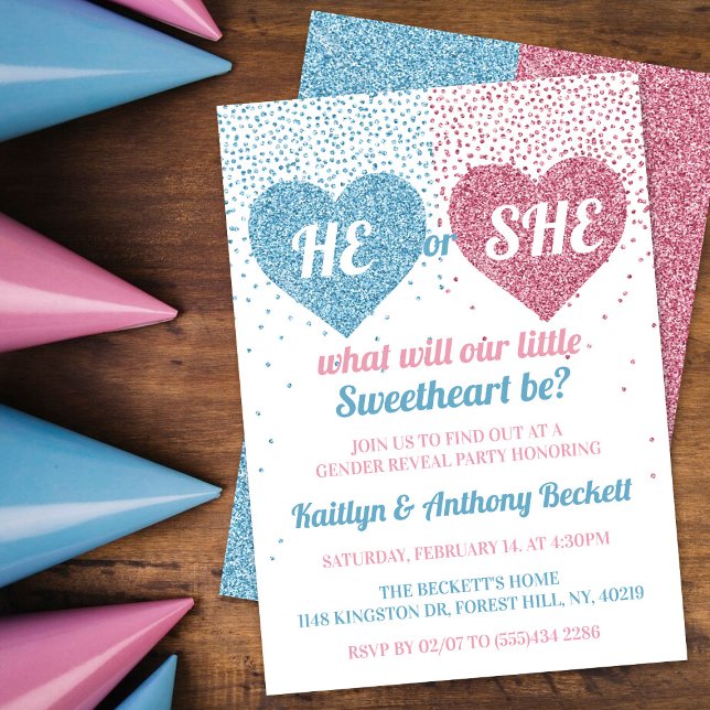 Love Hearts Valentine's Day Gender Reveal Party Invitation (Creator Uploaded)