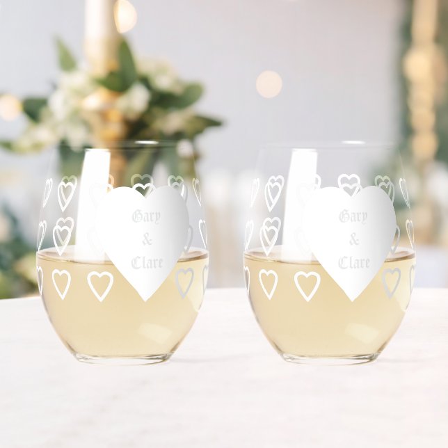 Love Hearts Wedding Engagement Drinkware Set Stemless Wine Glass (Insitu (Wedding))