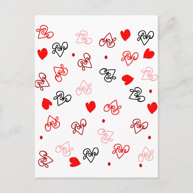 Love & Hearts Word Art Pattern Postcard (Front)