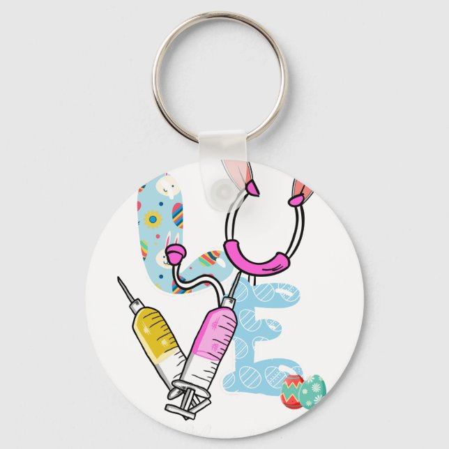 love heathcareworker easter, retro, vintage key ring (Front)