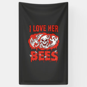 Love Her Bees Skull Ghost Bat Blood Drip Banner