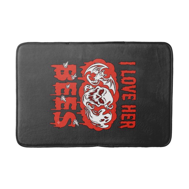 Love Her Bees Skull Ghost Bat Blood Drip Bath Mat (Front)