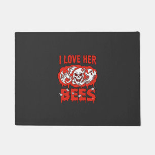 Love Her Bees Skull Ghost Bat Blood Drip Doormat