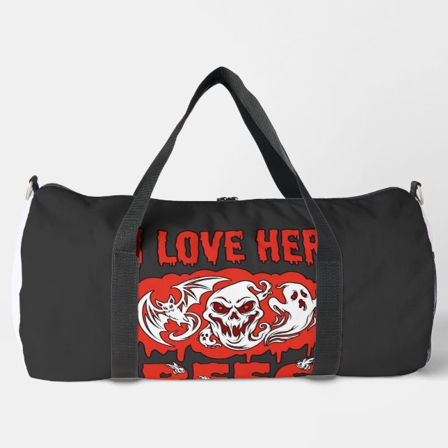 Love Her Bees Skull Ghost Bat Blood Drip Duffle Bag (Front)