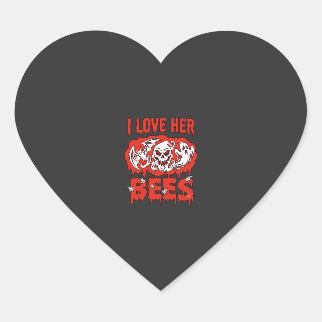 Love Her Bees Skull Ghost Bat Blood Drip Heart Sticker (Front)