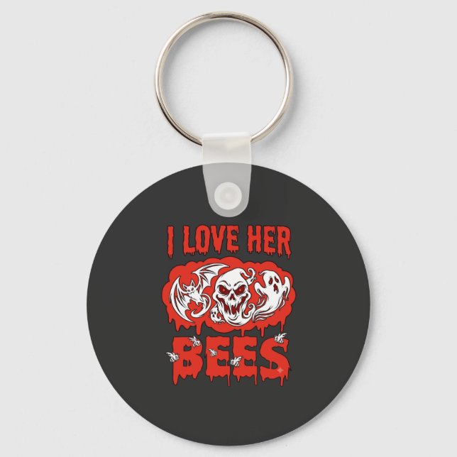 Love Her Bees Skull Ghost Bat Blood Drip Key Ring (Front)