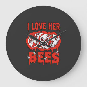 Love Her Bees Skull Ghost Bat Blood Drip Large Clock