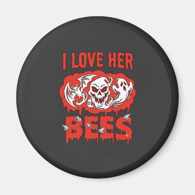 Love Her Bees Skull Ghost Bat Blood Drip Magnet (Front)