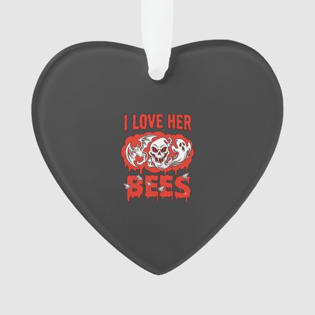 Love Her Bees Skull Ghost Bat Blood Drip Ornament (Front)