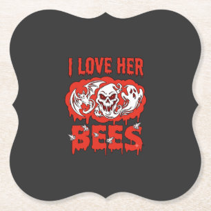 Love Her Bees Skull Ghost Bat Blood Drip Paper Coaster