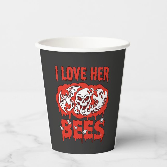 Love Her Bees Skull Ghost Bat Blood Drip Paper Cups (Front)