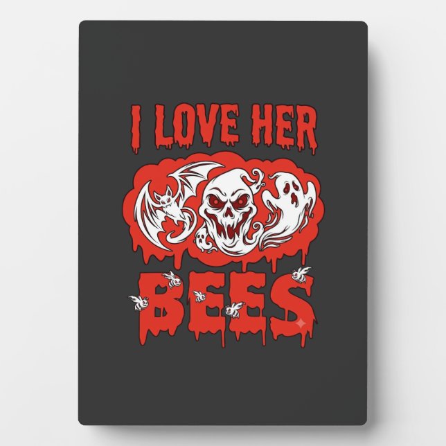 Love Her Bees Skull Ghost Bat Blood Drip Plaque (Front)