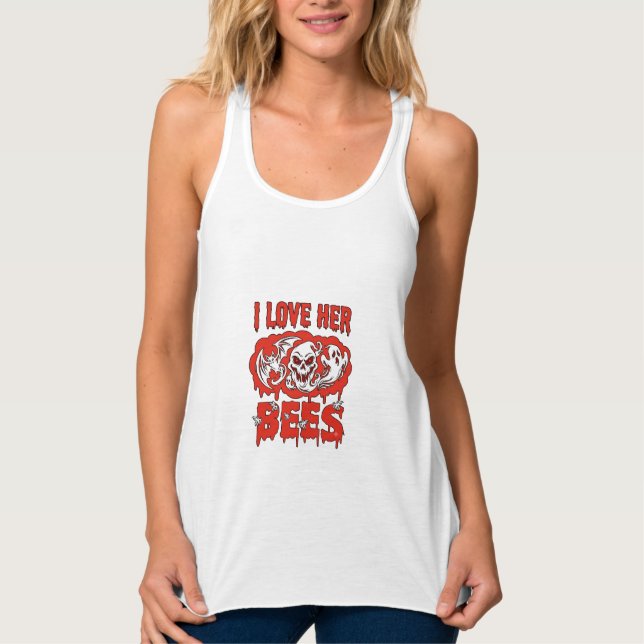 Love Her Bees Skull Ghost Bat Blood Drip Singlet (Front)
