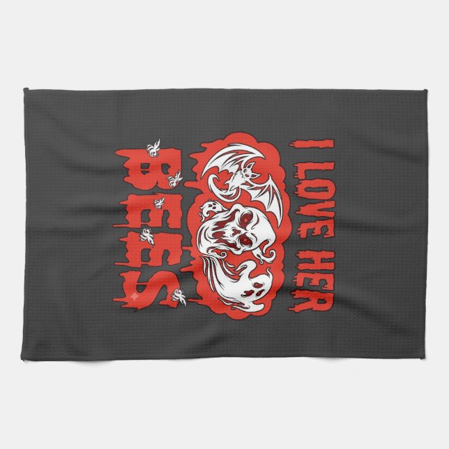 Love Her Bees Skull Ghost Bat Blood Drip Tea Towel (Horizontal)