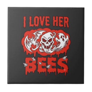 Love Her Bees Skull Ghost Bat Blood Drip Tile
