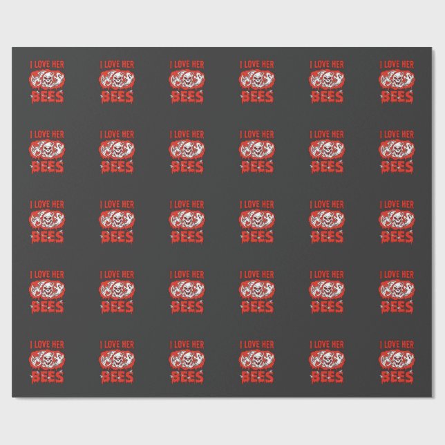 Love Her Bees Skull Ghost Bat Blood Drip Wrapping Paper (Flat)