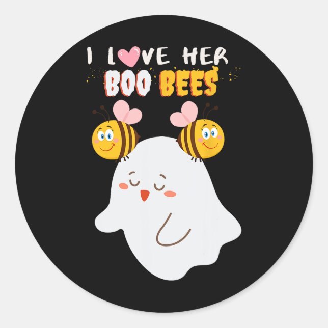 Love Her Boo Bees Funny Halloween Couple Husband B Classic Round Sticker (Front)