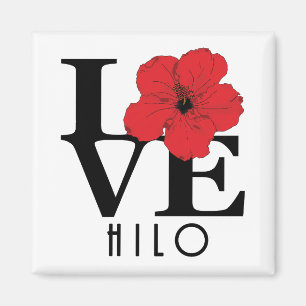 LOVE Hilo Hawaii Red Hibiscus Magnet