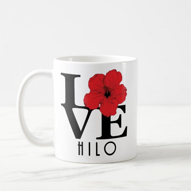 LOVE Hilo Red Hibiscus 11oz Coffee Mug (Left)