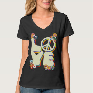 Love Hippie Peace Sign Flowers Groovy 60s 70s Retr T-Shirt