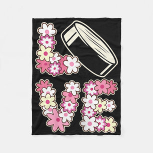 Love Hockey Groovy Hippie 60s 70s Teen Girl Ice Ho Fleece Blanket