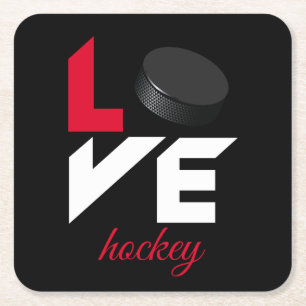 Love hockey square paper coaster