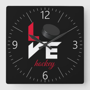 Love hockey square wall clock