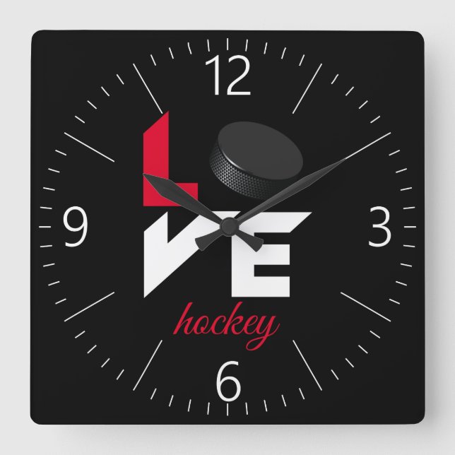 Love hockey square wall clock (Front)