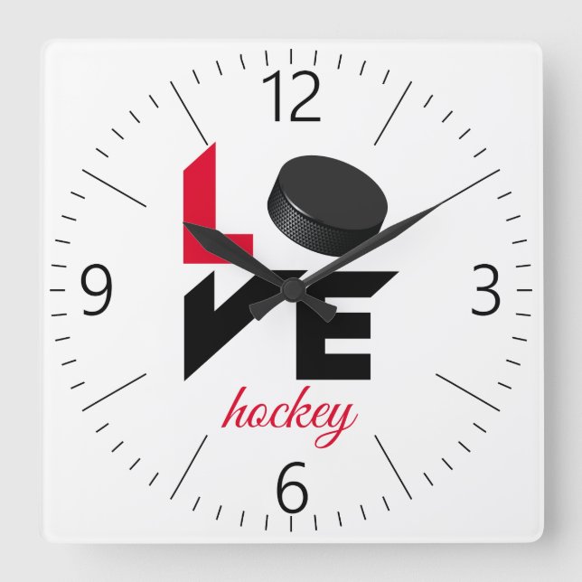 Love hockey square wall clock (Front)
