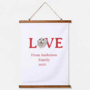 Love holidays cat photo pet family name bold lette hanging tapestry
