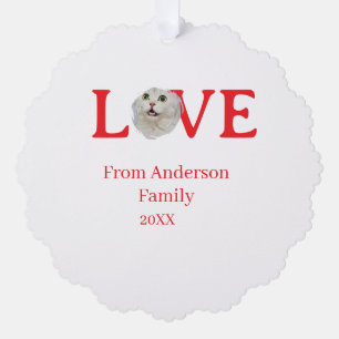 Love holidays cat photo pet family name bold lette tree decoration card