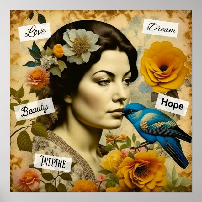 Love, Hope, Beauty Inspirational Vintage Woman Poster (Front)