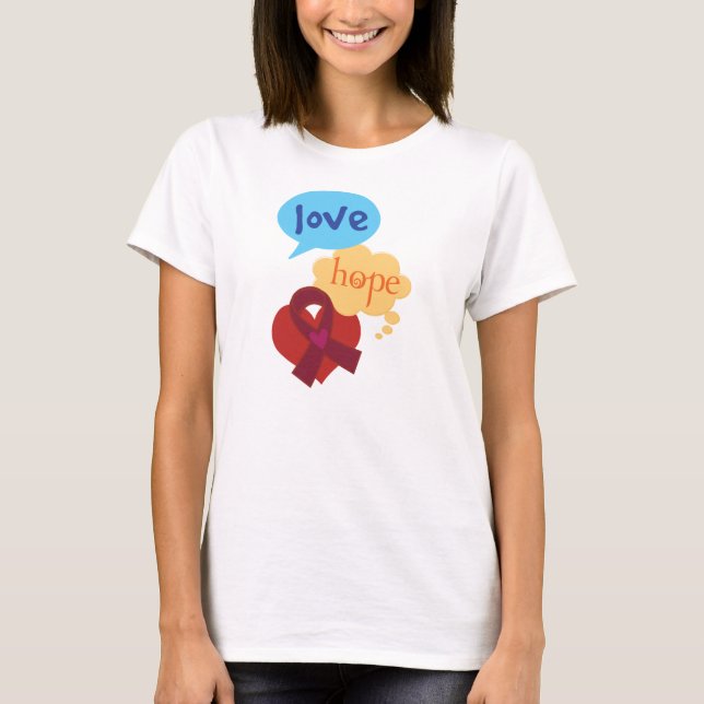 Love Hope Burgundy Ribbon T-Shirt (Front)