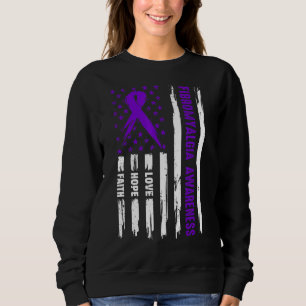 Love Hope Faith American Flag Purple Fibromyalgia  Sweatshirt