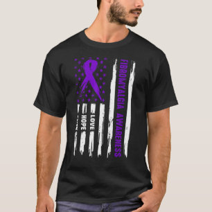 Love Hope Faith American Flag Purple Fibromyalgia T-Shirt