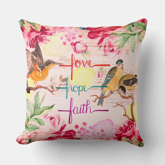 Love, Hope, Faith Floral Pillow (Front)