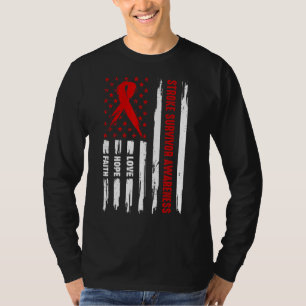 Love Hope Faith Red American Flag Stroke Survivor T-Shirt
