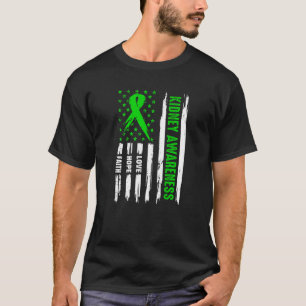 Love Hope Faith Support Green American Flag Kidney T-Shirt